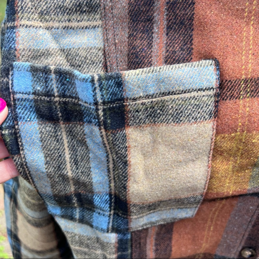 Brown plaid color block button up shirt - Picture 6 of 13